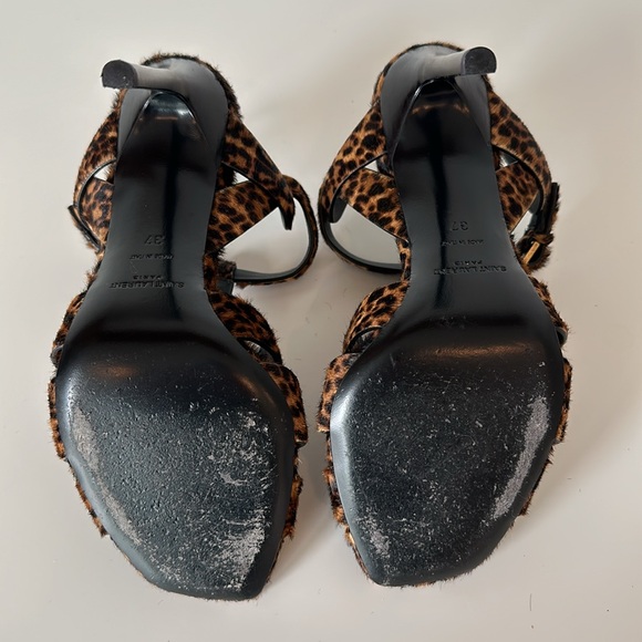 Saint Laurent Tribute Leopard Print Genuine Calf Hair Sandal - Picture 8 of 14